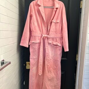 Pink Utility Jumpsuit with Waist Tie